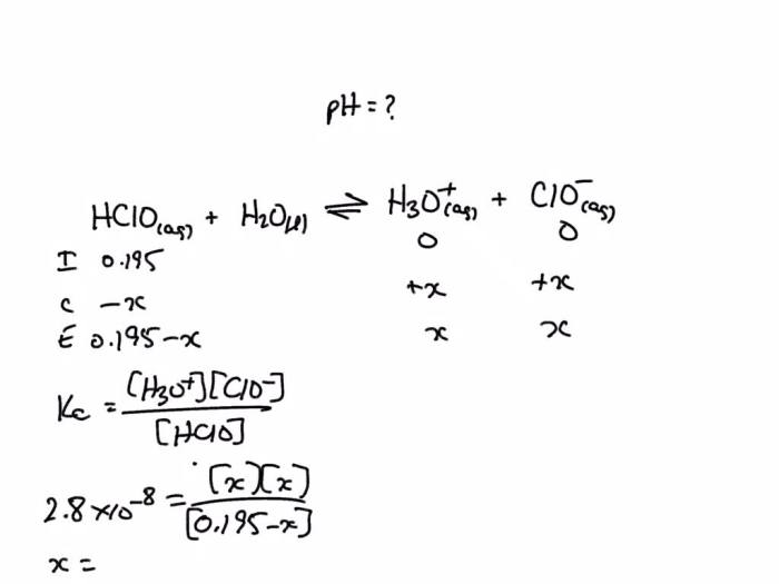 The ka of hypochlorous acid is 3.0 10 8