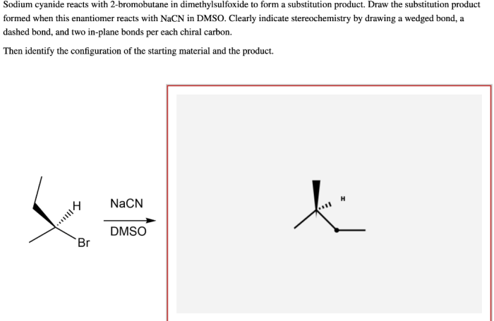 Sodium cyanide reacts with 2-bromobutane